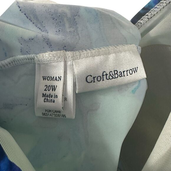 Croft & Barrow Womens Plus 20 W Tankini Swim Top Blue Watercolor Beach Vacation - Picture 6 of 7